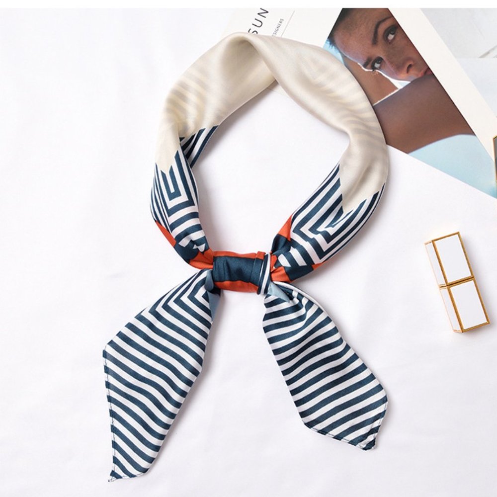 Square Silk Scarf/ Neckerchief - Blue Stripes